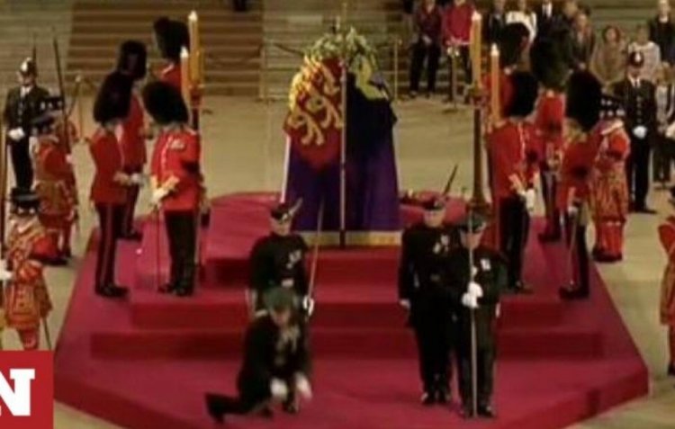 Queen Elizabeth II: A member of the Royal Guard suddenly faints in front of Queen's coffin, watch video