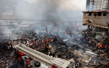 Fierce fire in Bangladesh's Capital Dhaka, fire department team engaged in Rescue operations