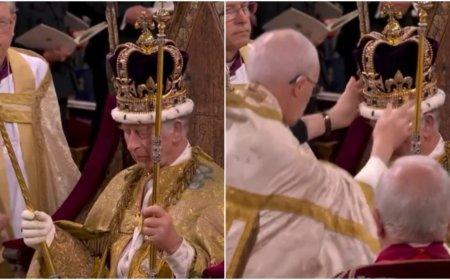 king Charles Coronation: Charles III Crowned king  at ceremony in London; Crowds gathered at Westminster Abbey