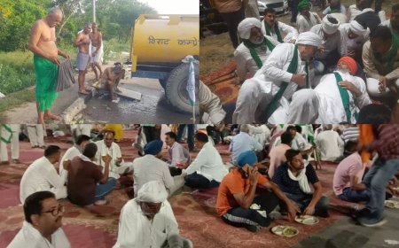 Farmers Protest: Farmers standing on the road for 18 hours in Kurukshetra, eating, drinking and bathing on the road itself
