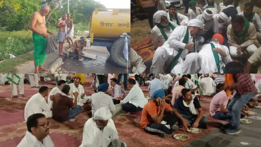 Farmers Protest: Farmers standing on the road for 18 hours in Kurukshetra, eating, drinking and bathing on the road itself