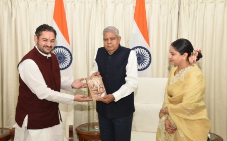 A Spiritual Odyssey: Shri Pundrik Goswami and Renuka Goswami, Founder of Nimai Pathshala Meet Vice President Dhankar